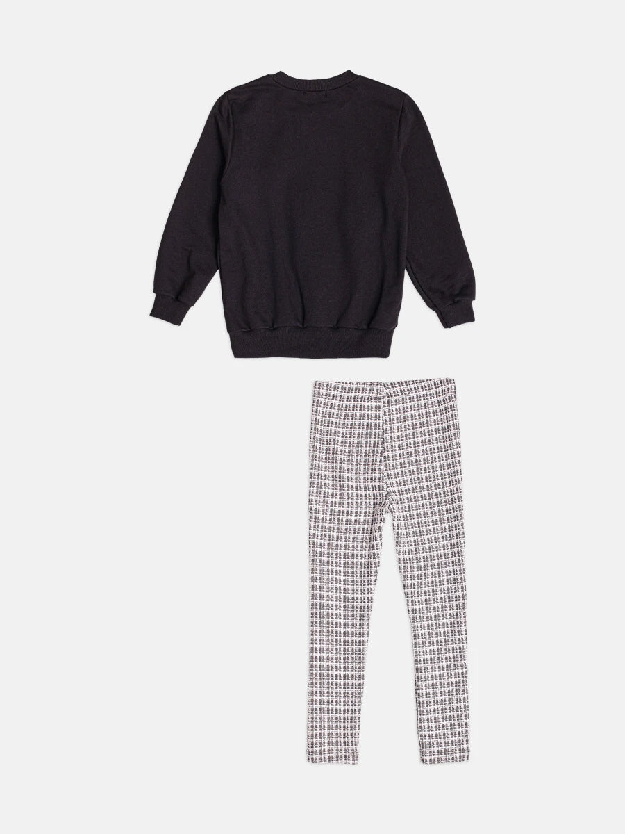 Conjunto Infantil Momi Inverno com Calça Legging e Moletom sem Flanela Preto Cute Girls Club