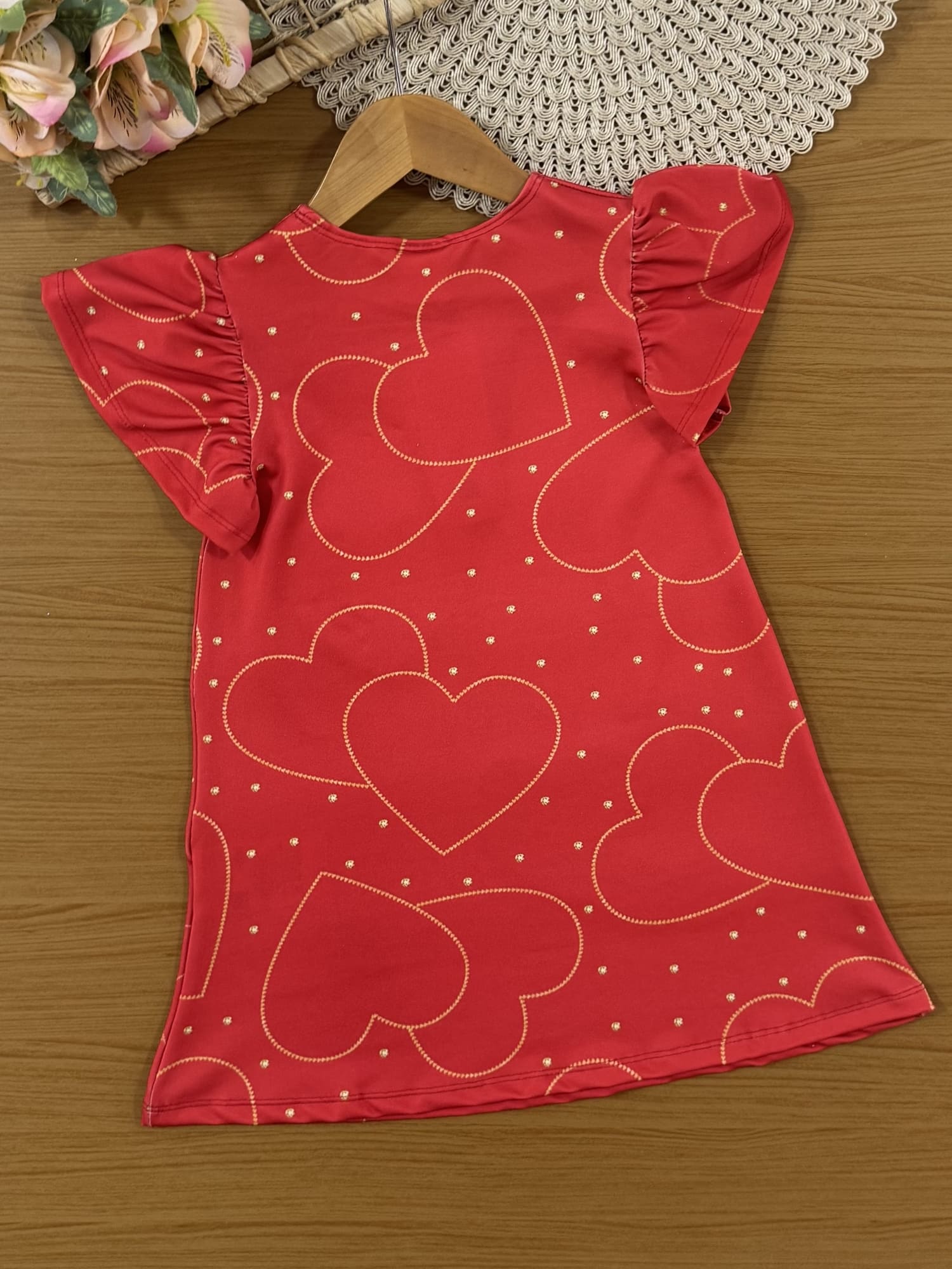 Vestido Infantil Cinti Verão Vermelho Ursinha Corações