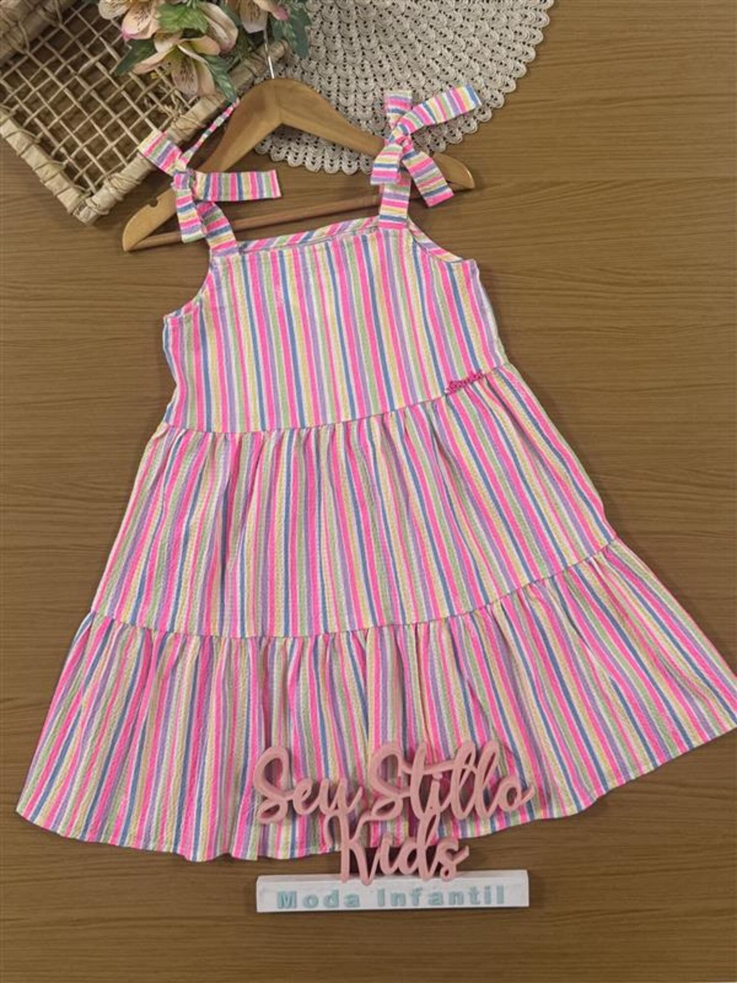 Vestido Infantil Bimbi Verão Listrado Colorido