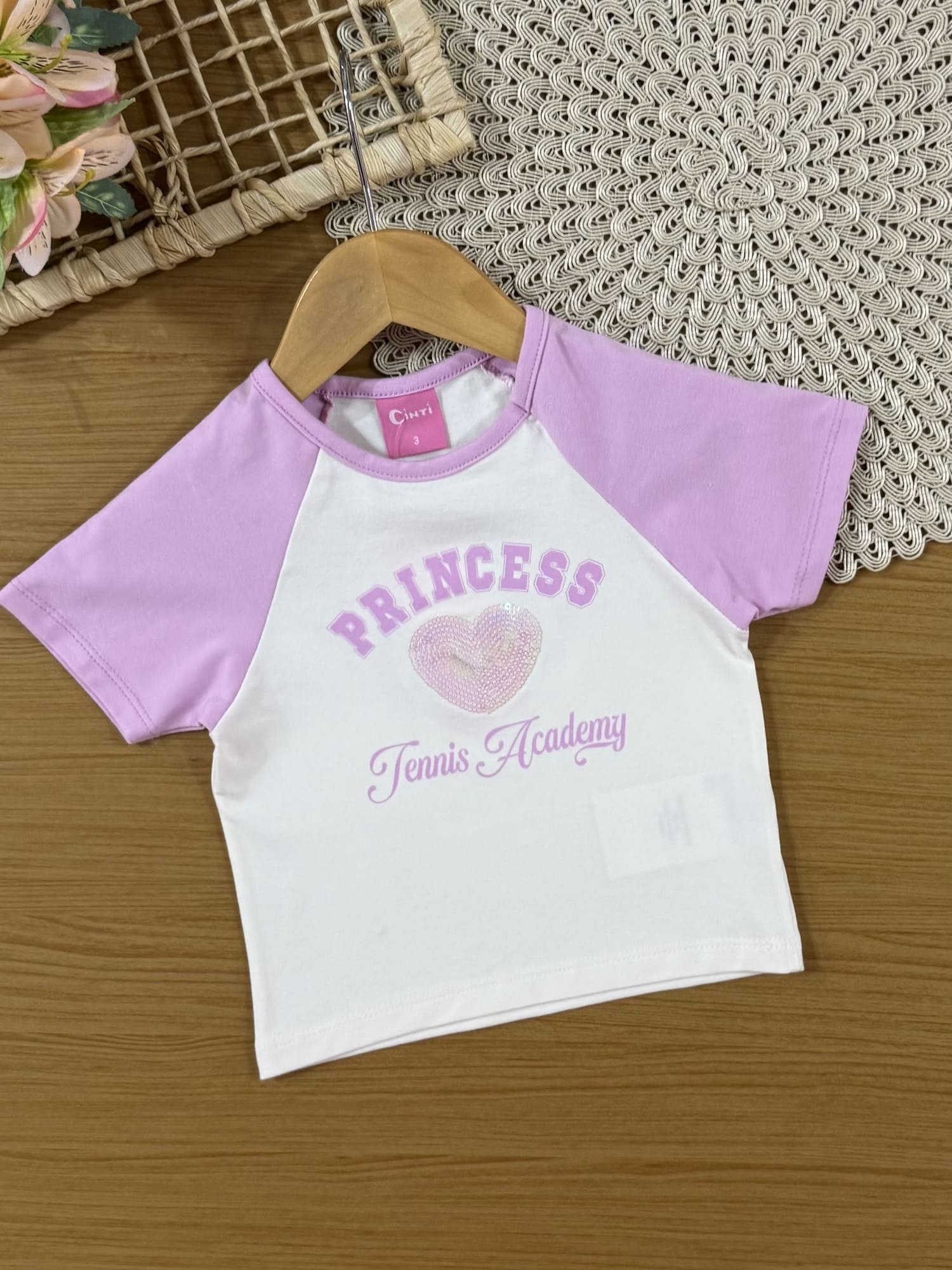 Conjunto Infantil Cinti Verão com Shorts Saia Lilás e Blusa Branca Princess