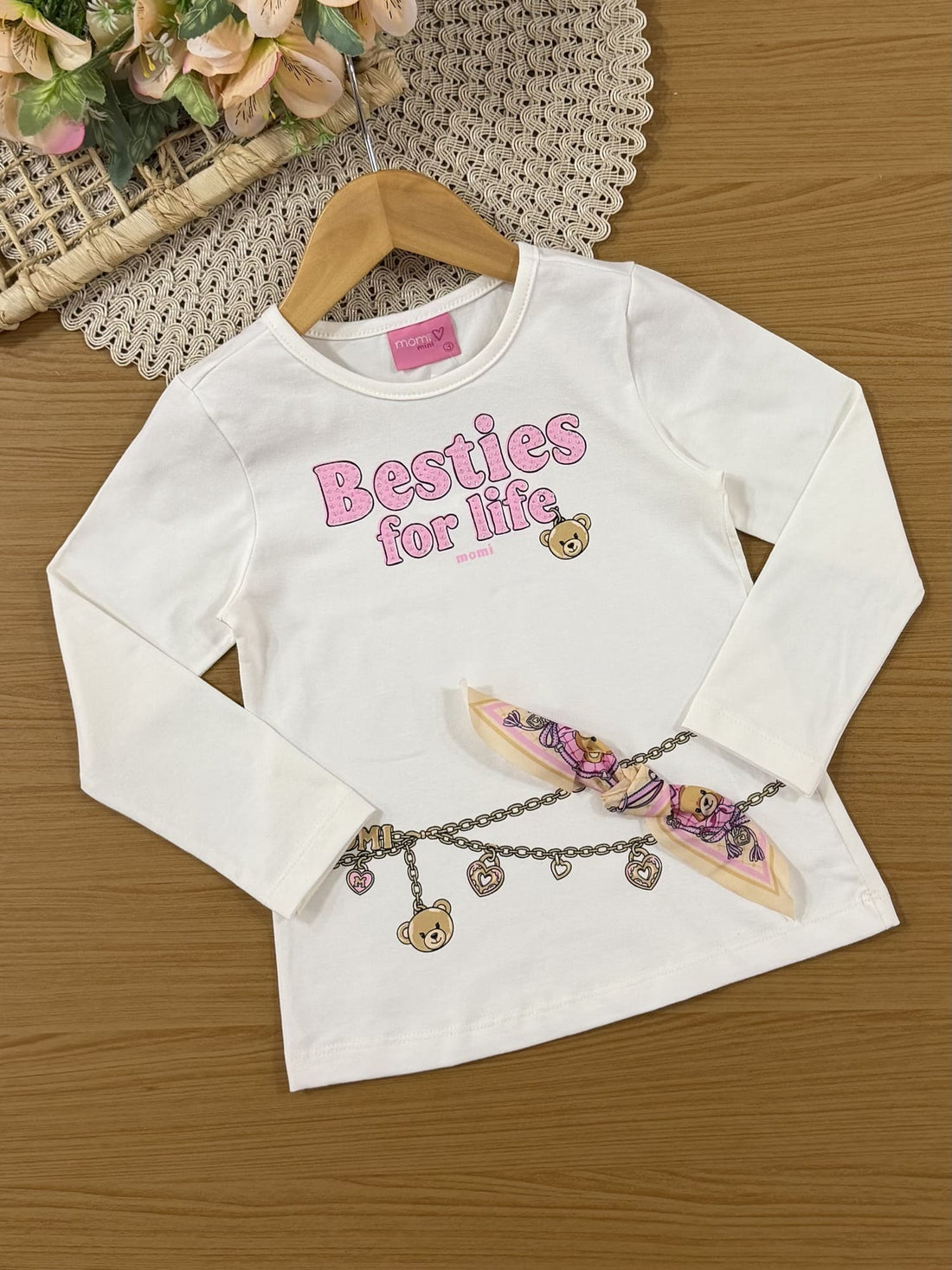 Conjunto Infantil Momi Inverno com Calça Legging e Blusa Branca Besties For Life