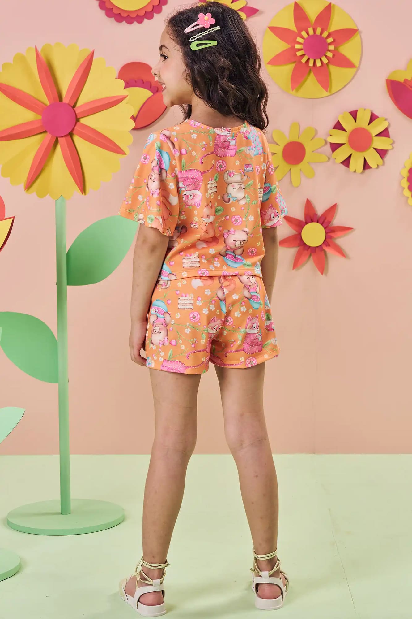 Conjunto Infantil Kukiê Verão com Shorts e Blusa Laranja Tigre