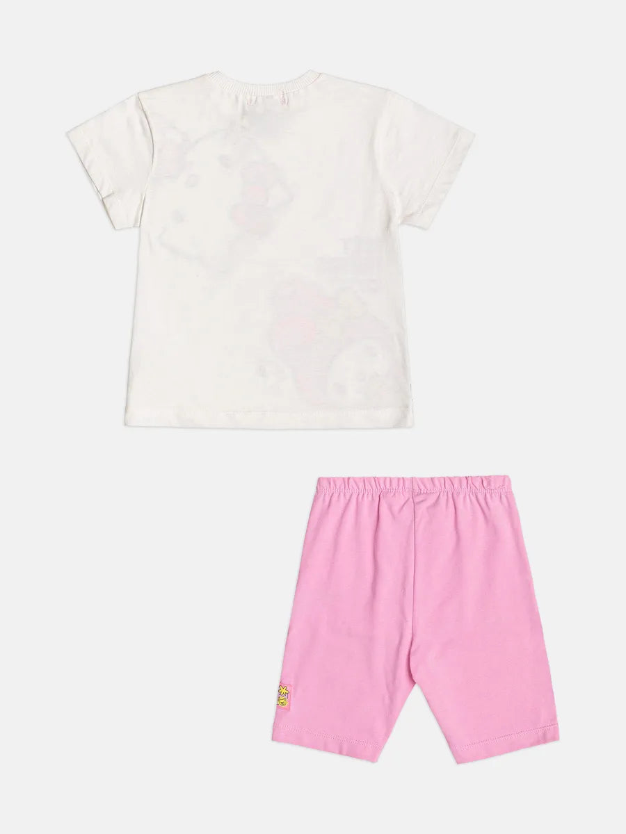 Conjunto Infantil Menina Momi Shorts Ciclista Rosa e Blusa Hello Kitty e My Melody