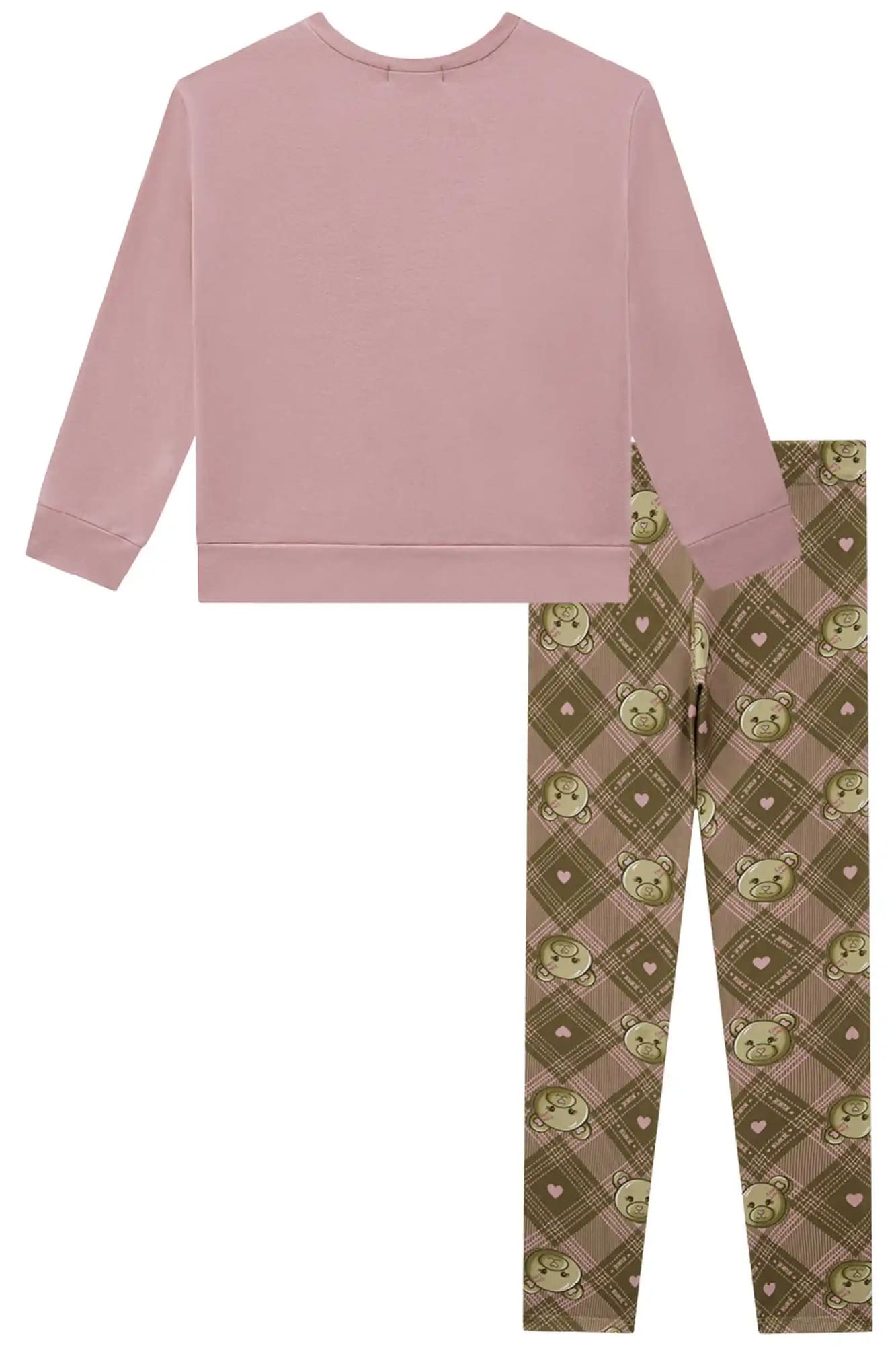 Conjunto Infantil Kukiê Inverno com Calça Legging e Blusa Manga Longa Rosa Ursinha Laço