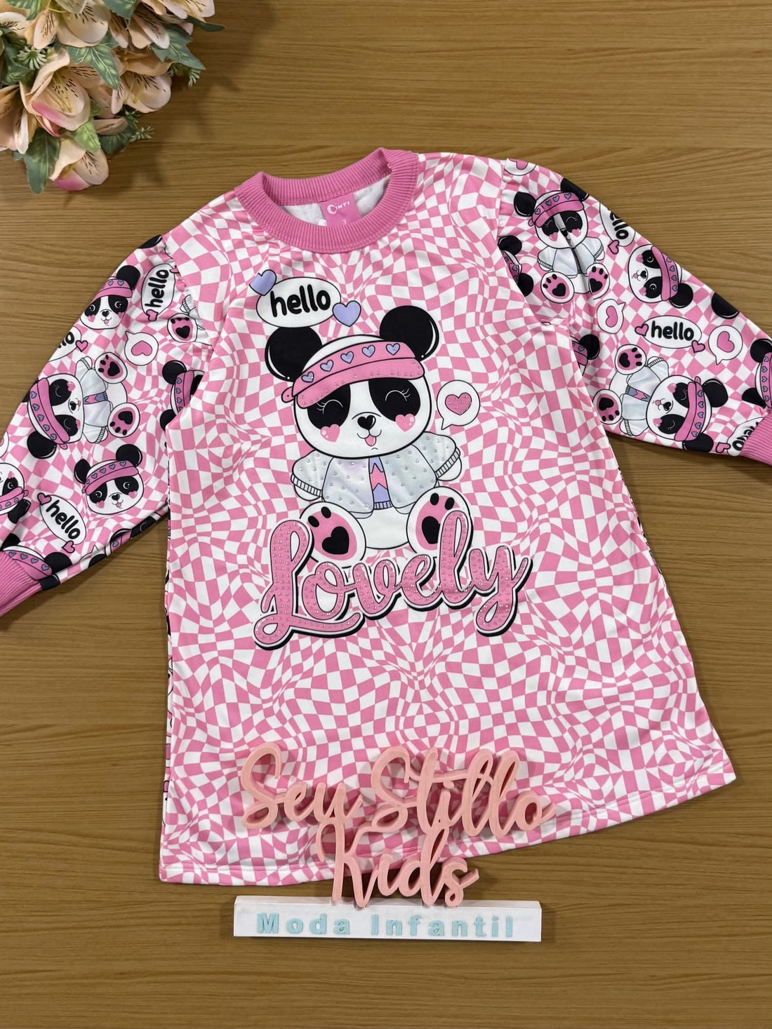 Vestido Infantil Cinti Inverno Rosa Xadrez Panda