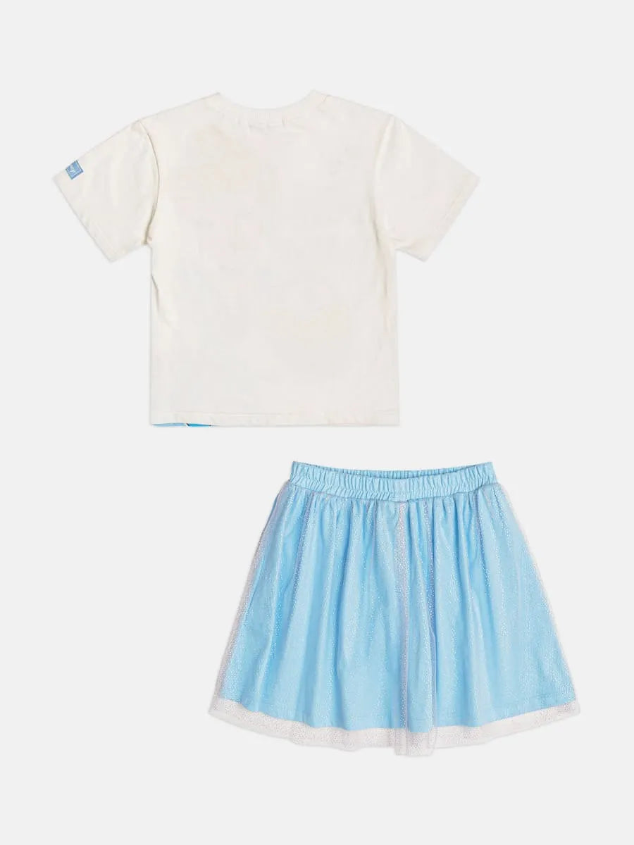 Conjunto Infantil Menina Bimbi com Saia Azul Tule e Blusa Branca Cinderella Disney