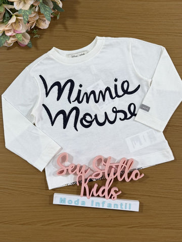 Blusa Infantil Animê Inverno Branca Minnie Mouse no Jardim Disney