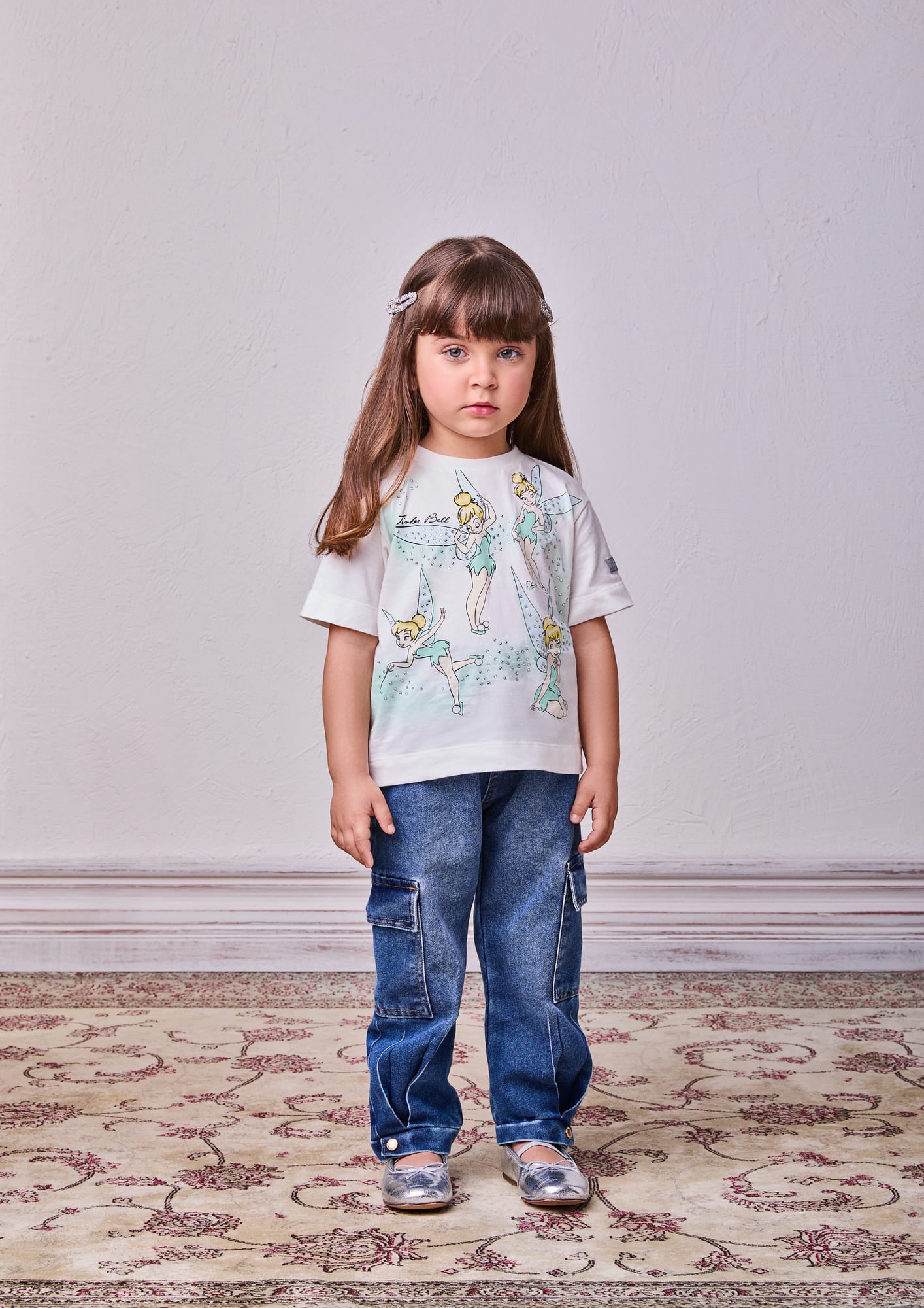 Blusa Infantil Animê Inverno Branca Tinkerbell com Strass Disney