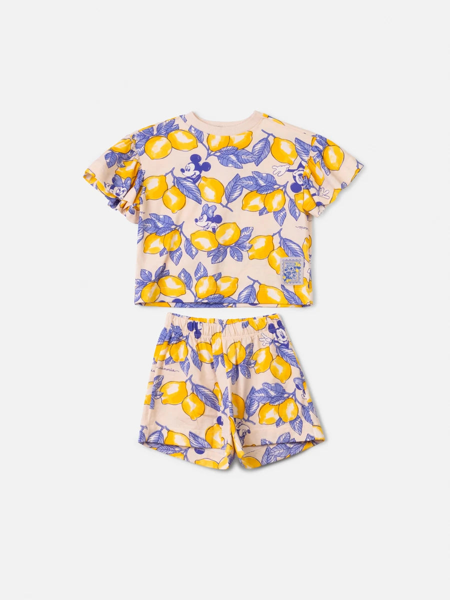 Conjunto Infantil Menina Animê com Shorts e Blusa Bege Mennie Limãozinho