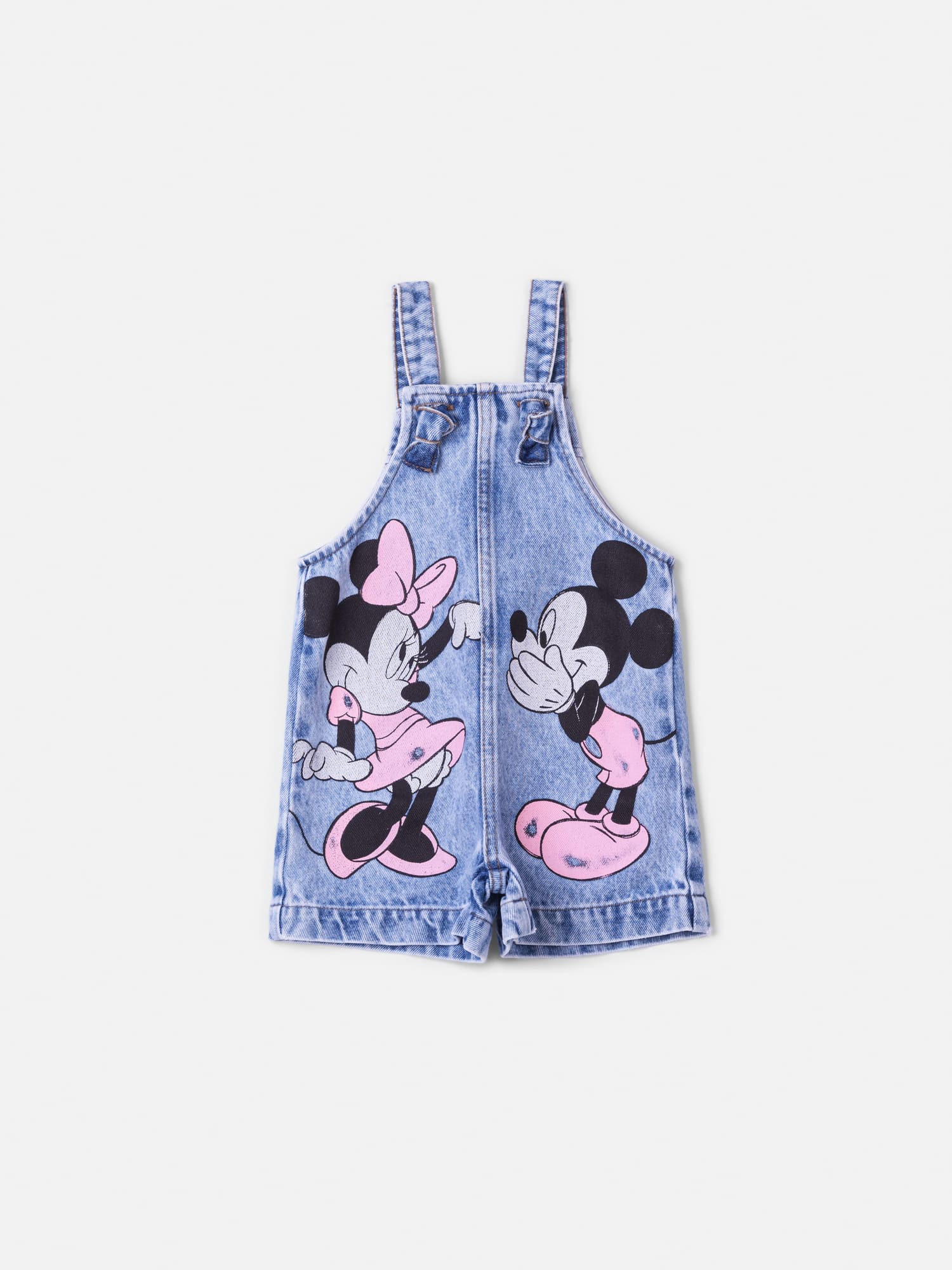 Jardineira Infantil Animê Verão Jeans Minnie e Mickey Disney