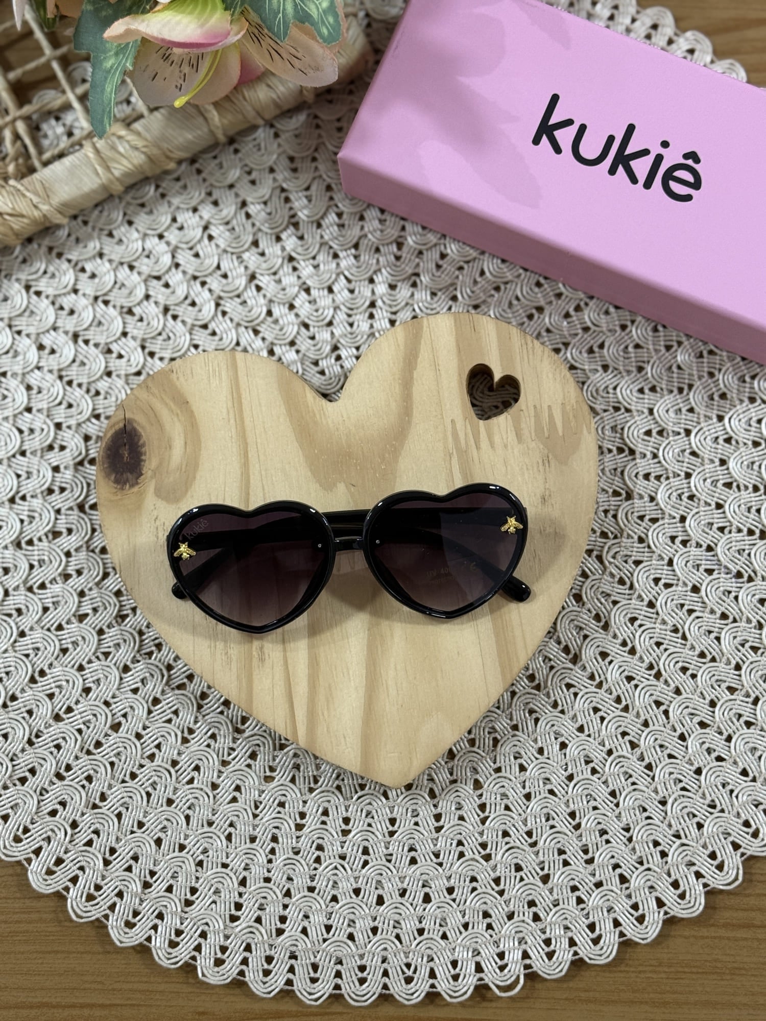 Óculos de Sol Infantil Kukiê Verão Preto Coração