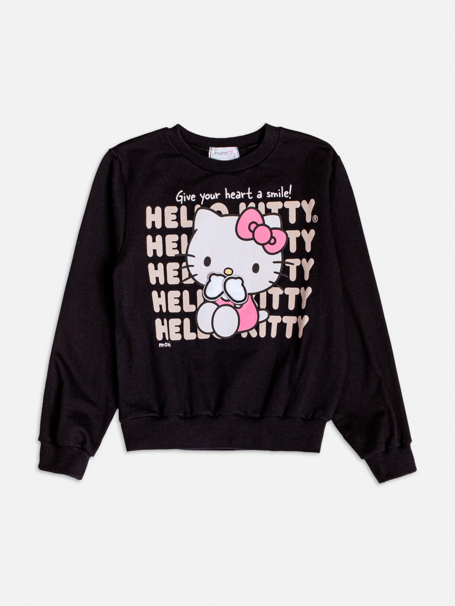 Moletom Infantil Momi Inverno sem Flanela Preto Hello Kitty
