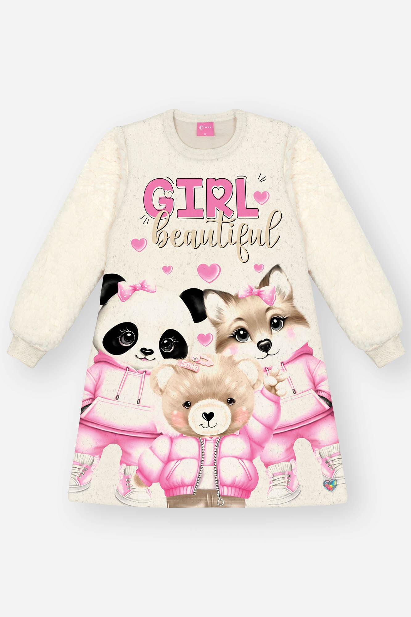 Vestido Infantil Cinti Inverno Off White Bichinhos Beautiful