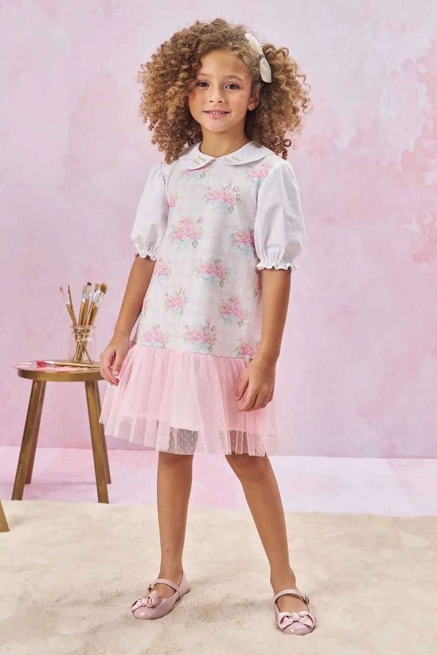Vestido Infantil Kukie Verão Branco Florzinha