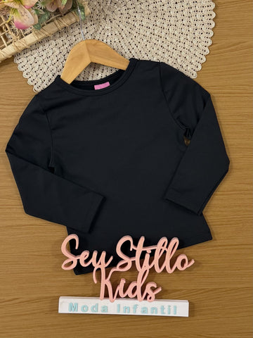 Blusa Infantil Cinti Inverno Manga Longa Térmica Grossa Preta