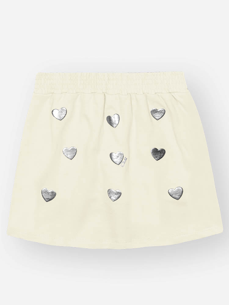 Conjunto Infantil Cinti Verão com Shorts Saia e Blusa Branca sem Manga Corações