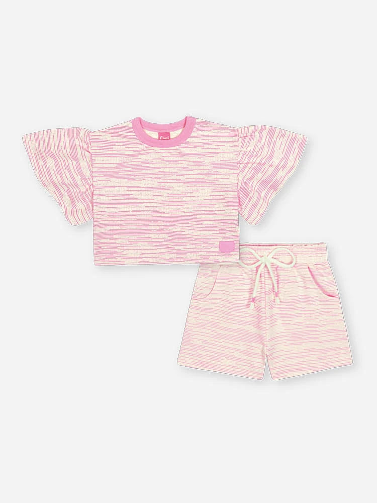 Conjunto Infantil Cinti Inverno com Shorts e Blusa Manga Curta Rosa Listrada