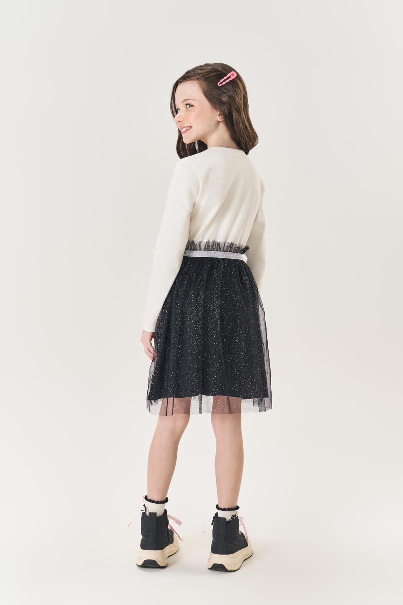 Vestido Infantil Cinti Inverno Panda Com Tule Brilhos