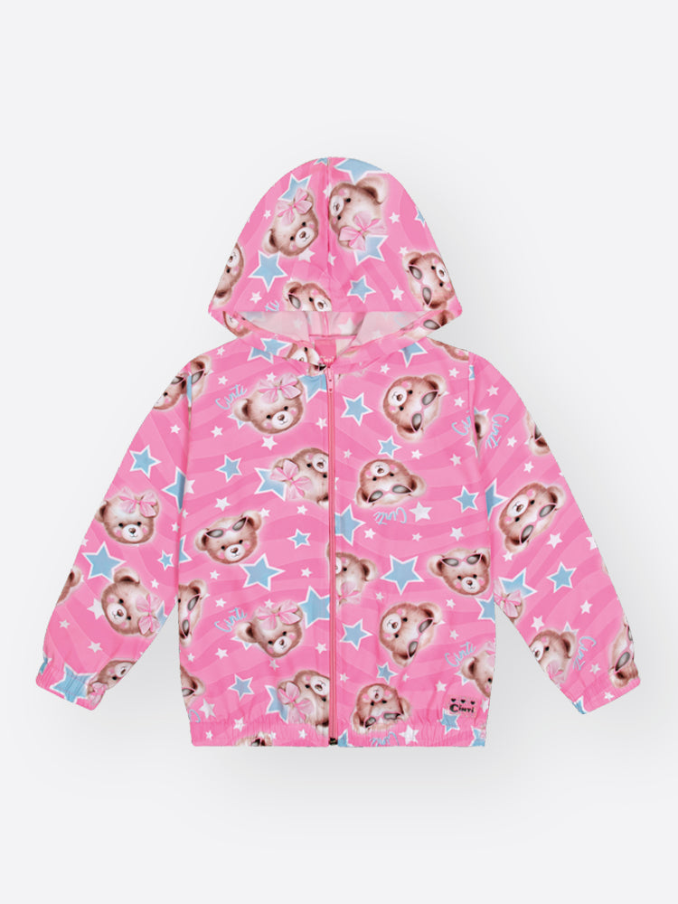 Jaqueta Corta Vento Infantil Cinti Inverno Rosa Ursinhos e Estrelinhas