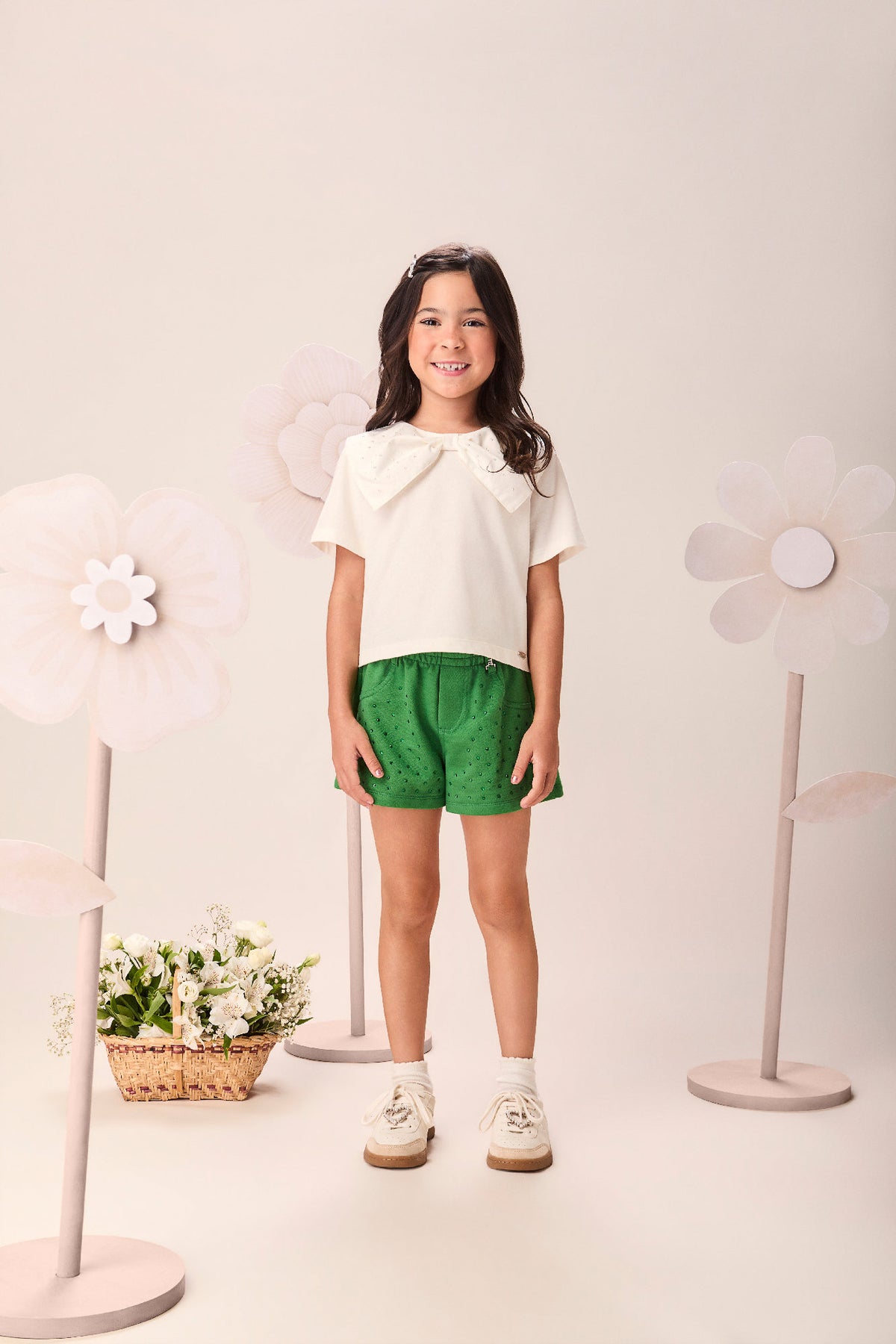 Shorts Infantil Menina Momi Verde com Strass
