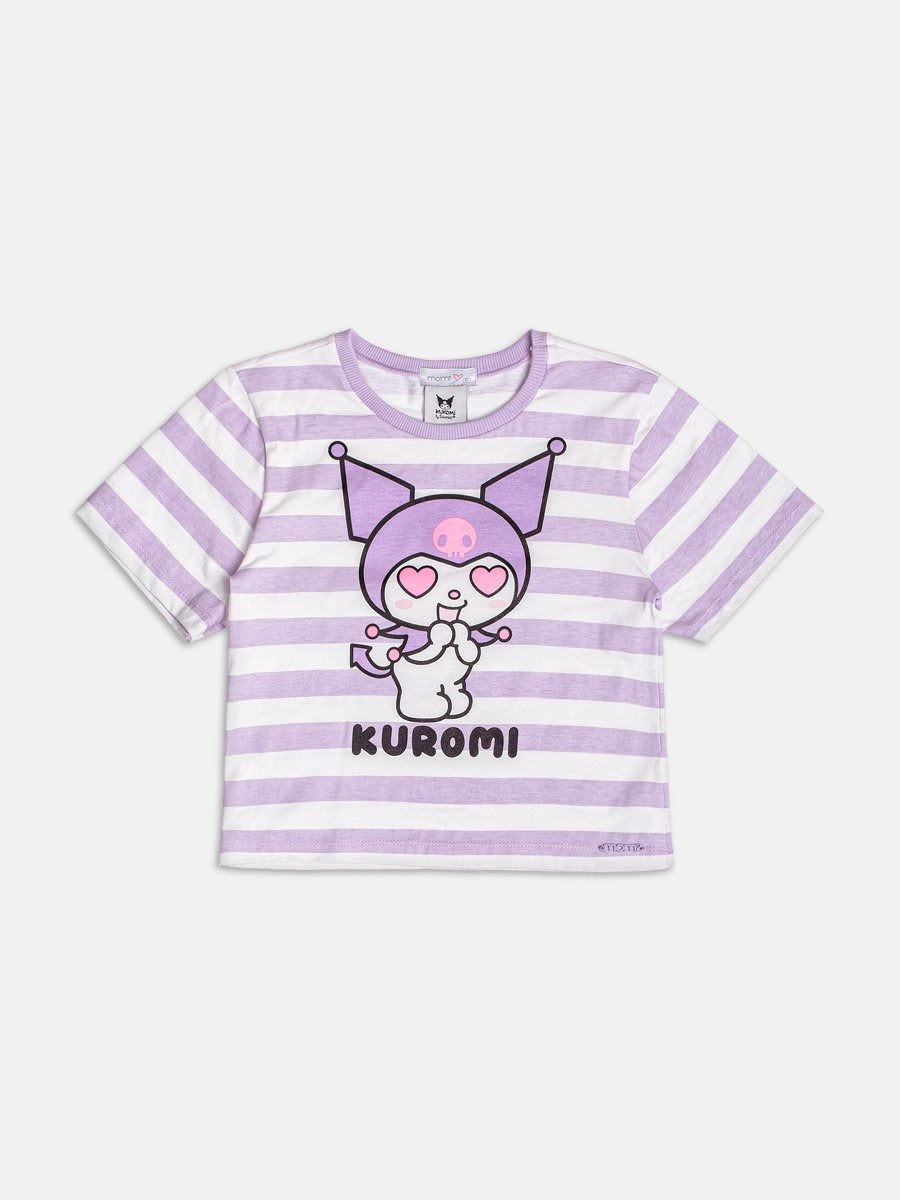 Blusa Infantil Momi Verão Listrada Lilás Kuromi