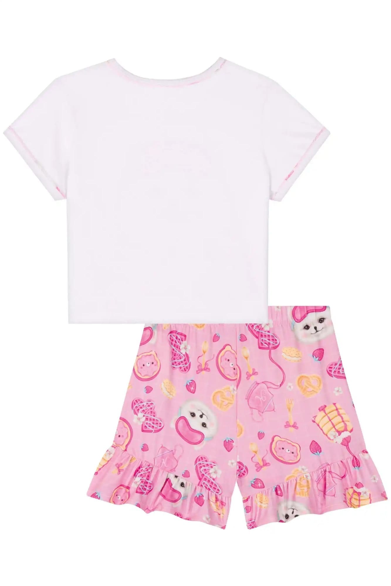Pijama Infantil Kukiê Verão com Shorts Rosa e Blusa Branca Cachorrinha