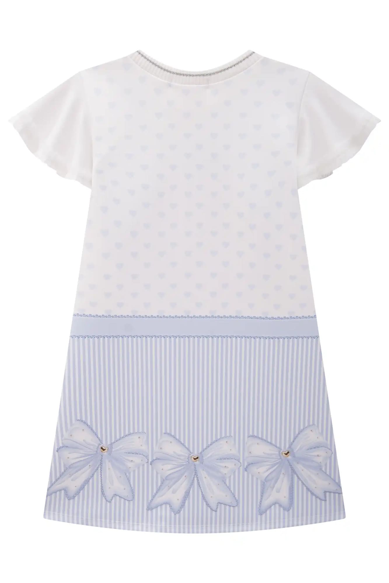 Vestido Infantil Kukiê Manga Curta Azul Ursinha com Strass