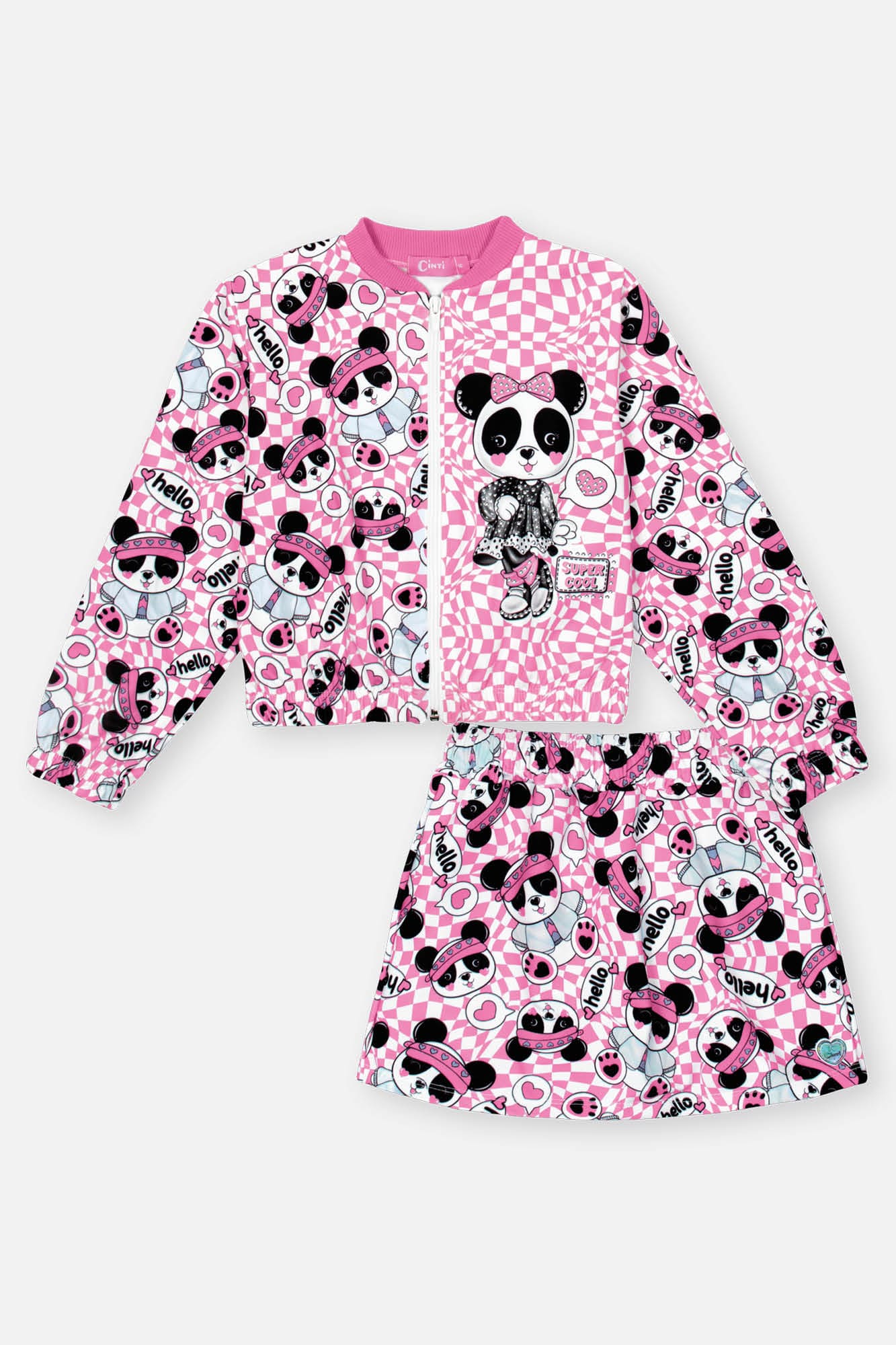 Conjunto Infantil Cinti Inverno com Short Saia e Jaqueta Rosa Pandinha