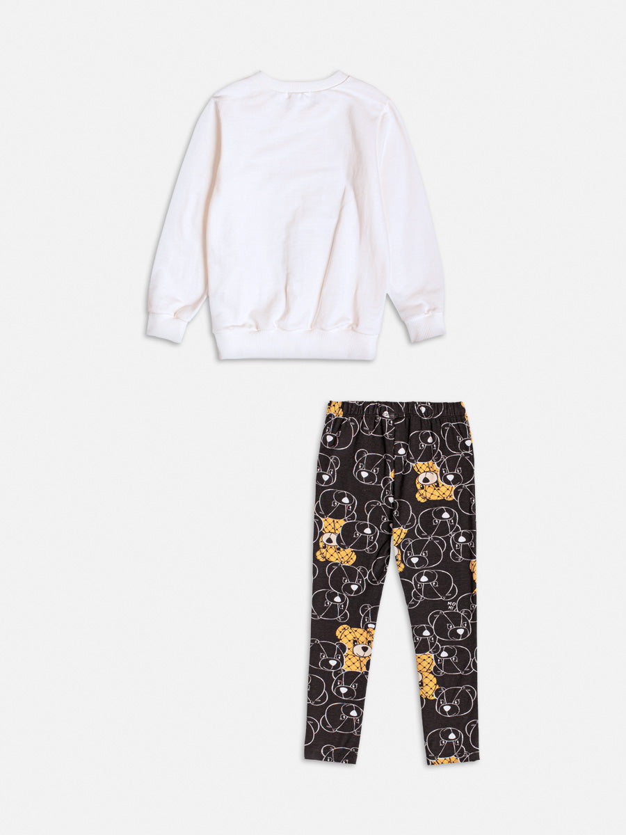 Conjunto Infantil Momi Inverno com Calça Prata e Moletom sem Flanela Branco Cute Bear