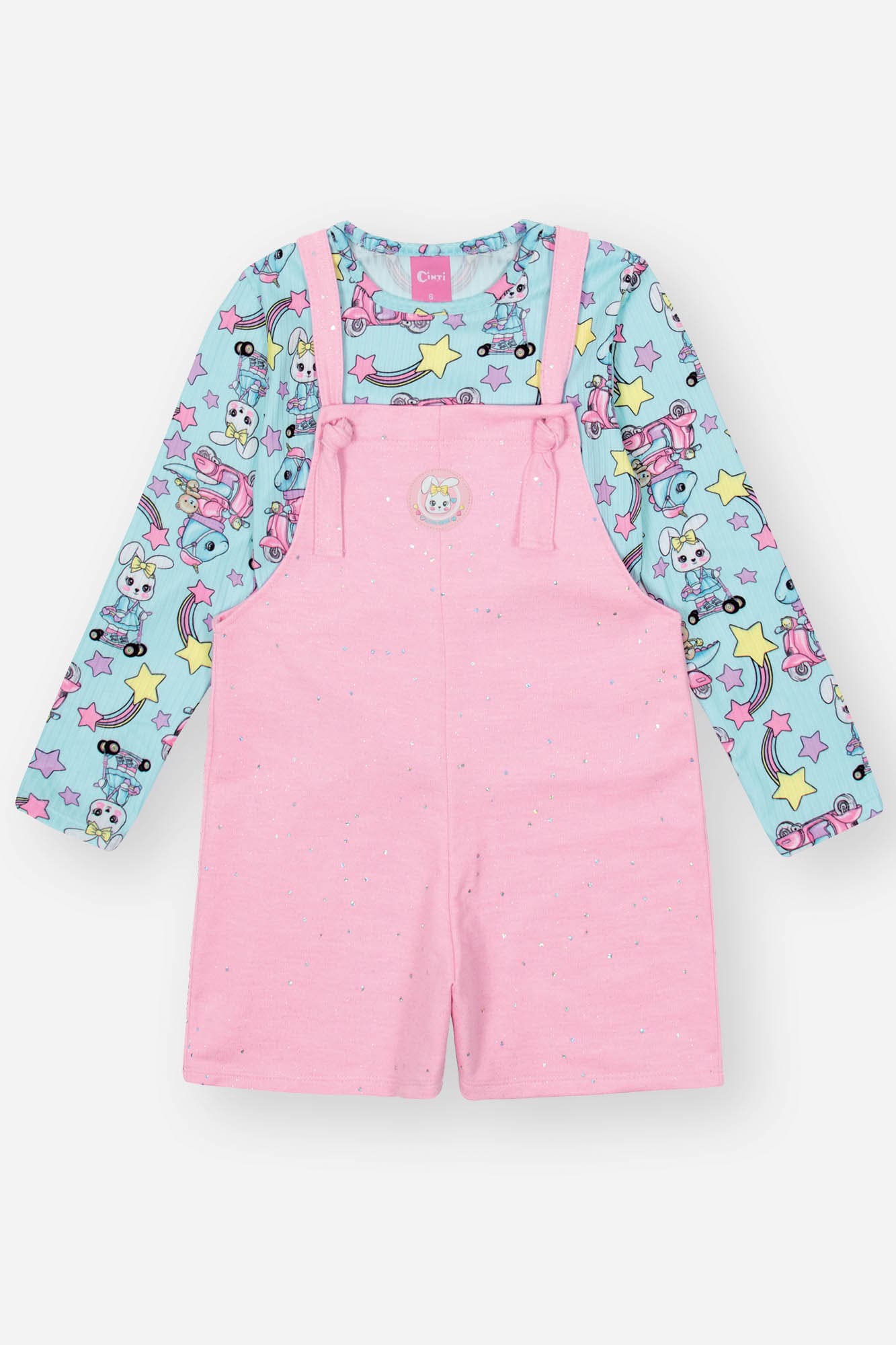 Jardineira Infantil Cinti Inverno Rosa com Blusa Coelhinha