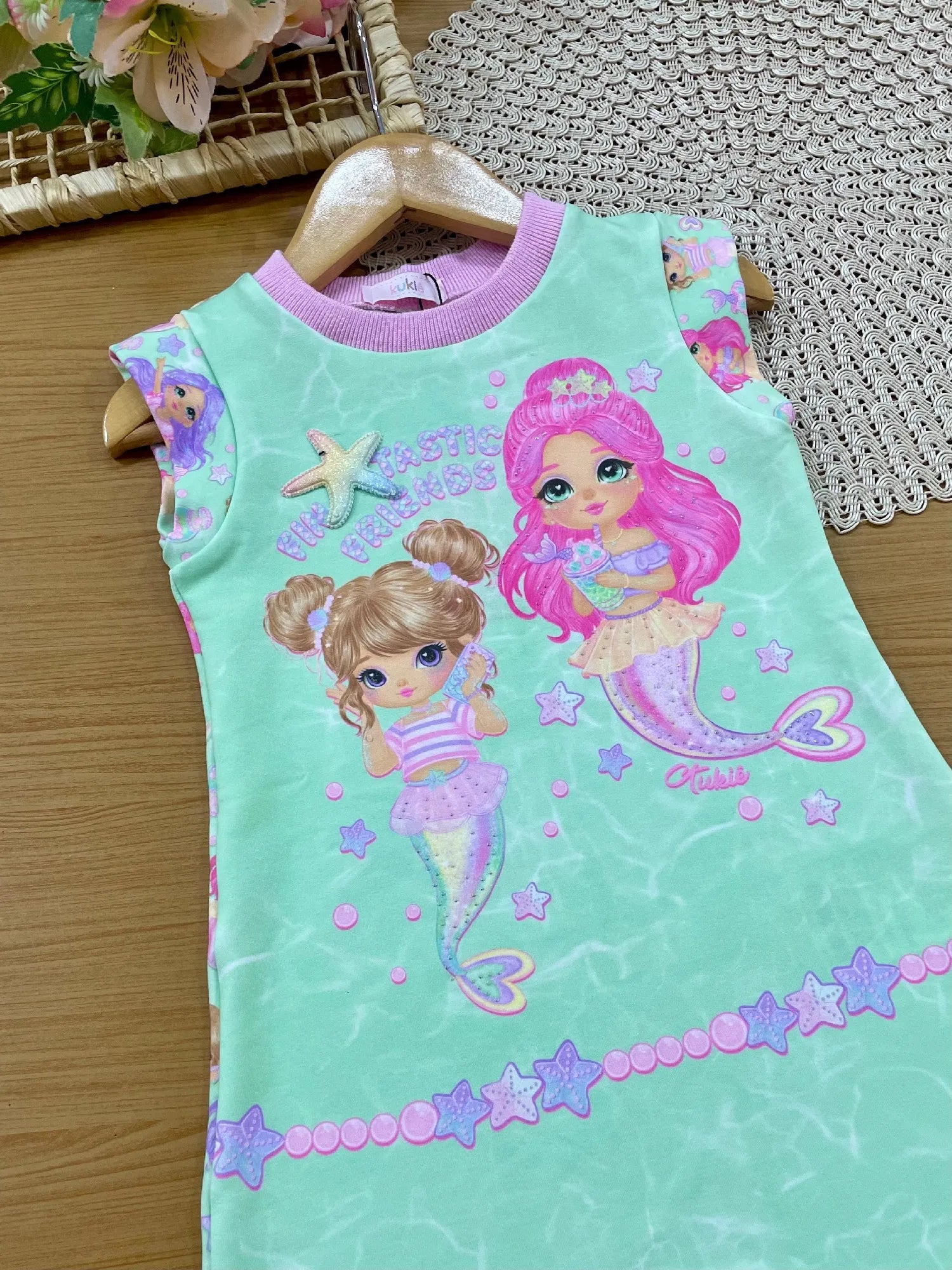 Vestido Infantil Kukiê Verde Sereias