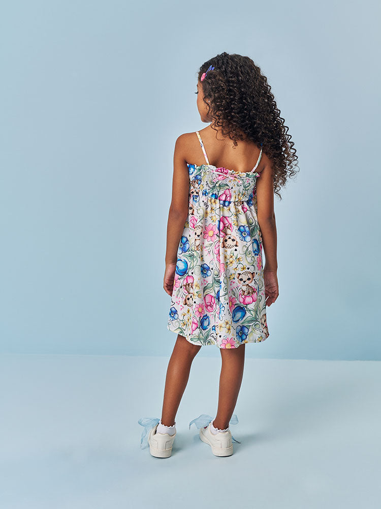 Vestido Infantill Cinti Verão com Alça Branco Oncinha Floral