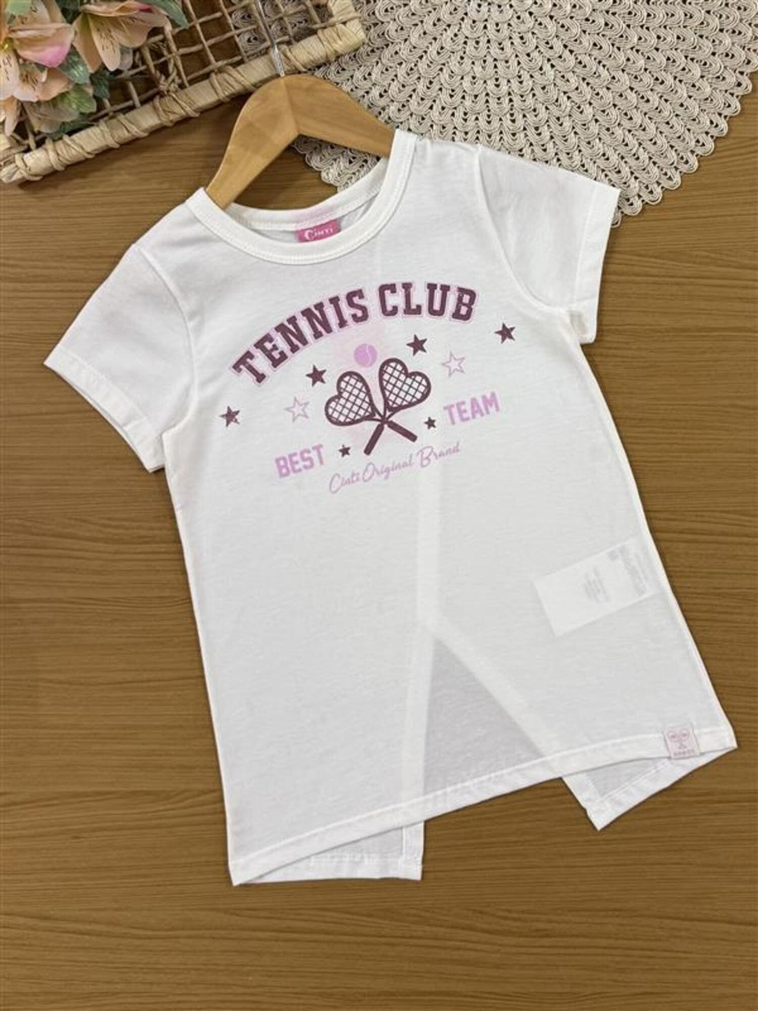 Conjunto Infantil Cinti Verão com Calça Legging Rosa e Blusa Branca Tennis Club