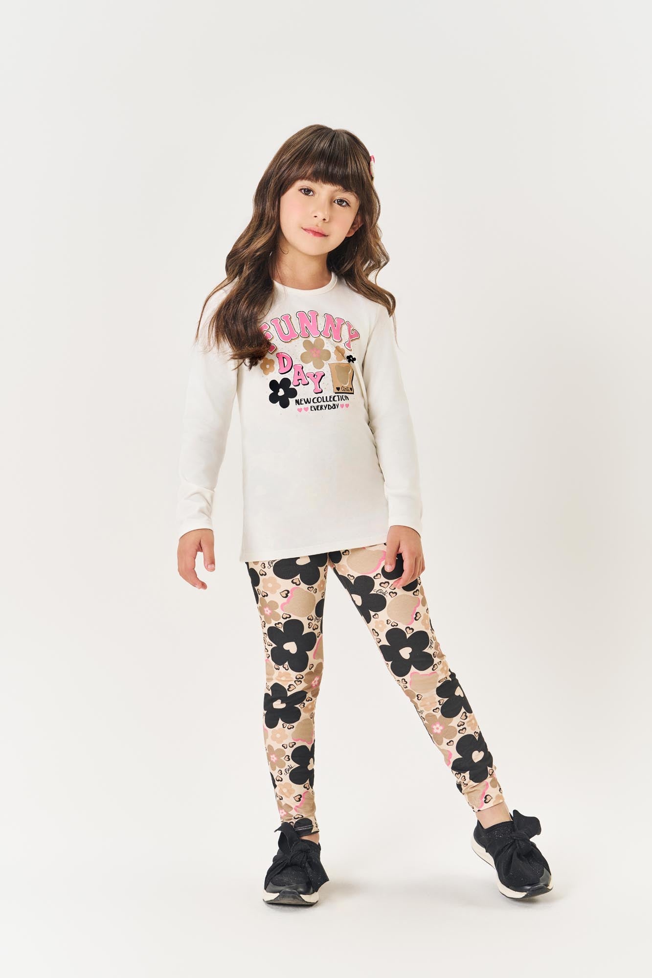 Conjunto Infantil Cinti Inverno Legging e Blusa Manga Longa Branca Floral
