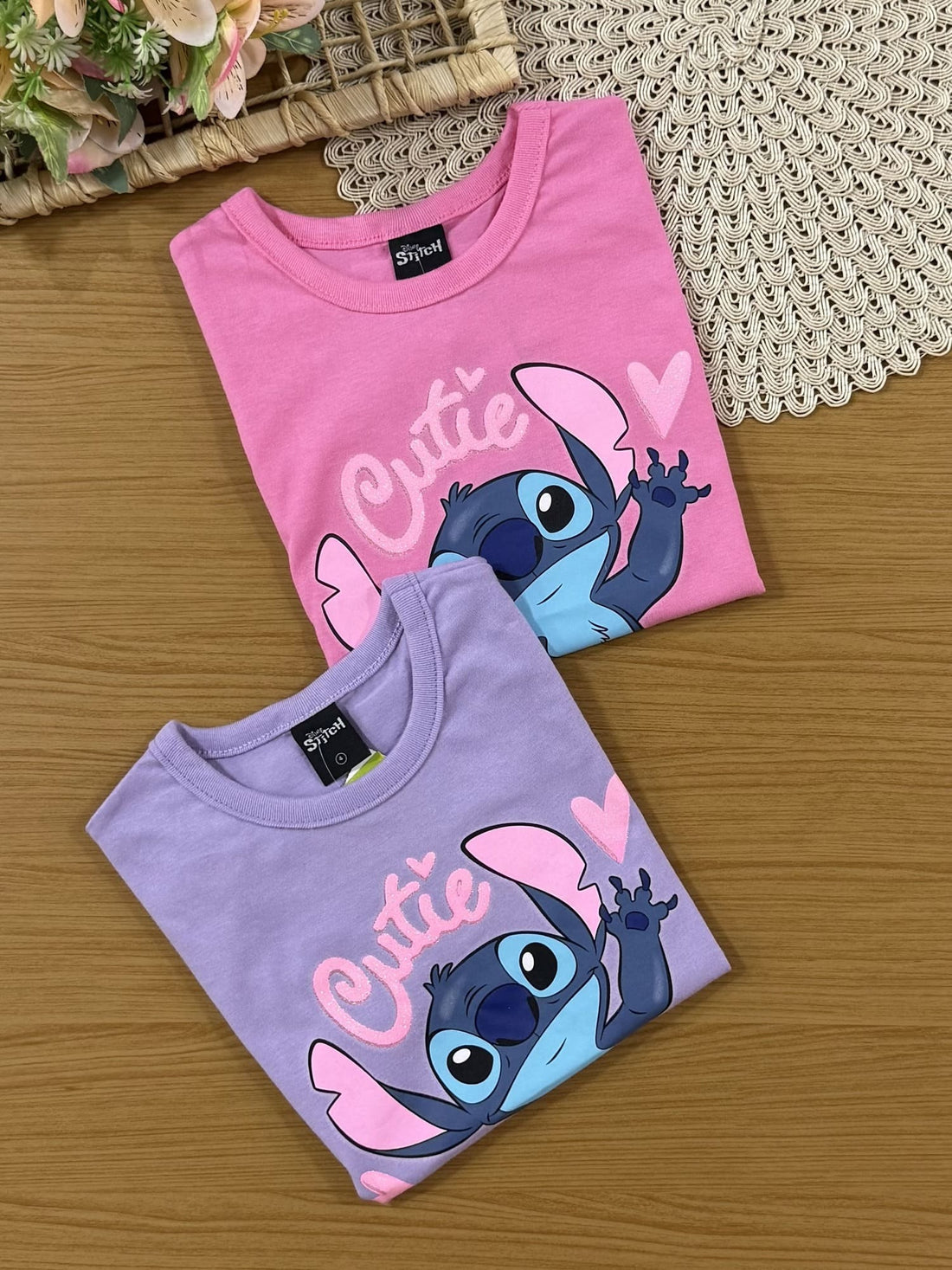 Blusa Infantil Menina Brandili Verão Rosa Stitch Cutie Disney