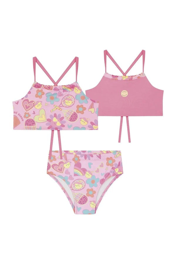 Biquíni Infantil Kukie Verão Rosa Bolinha de Tênis