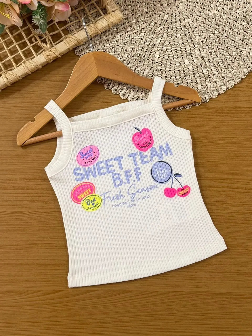 Conjunto Infantil Menina Momi com Shorts Azul e Blusa Branca Sweet Team