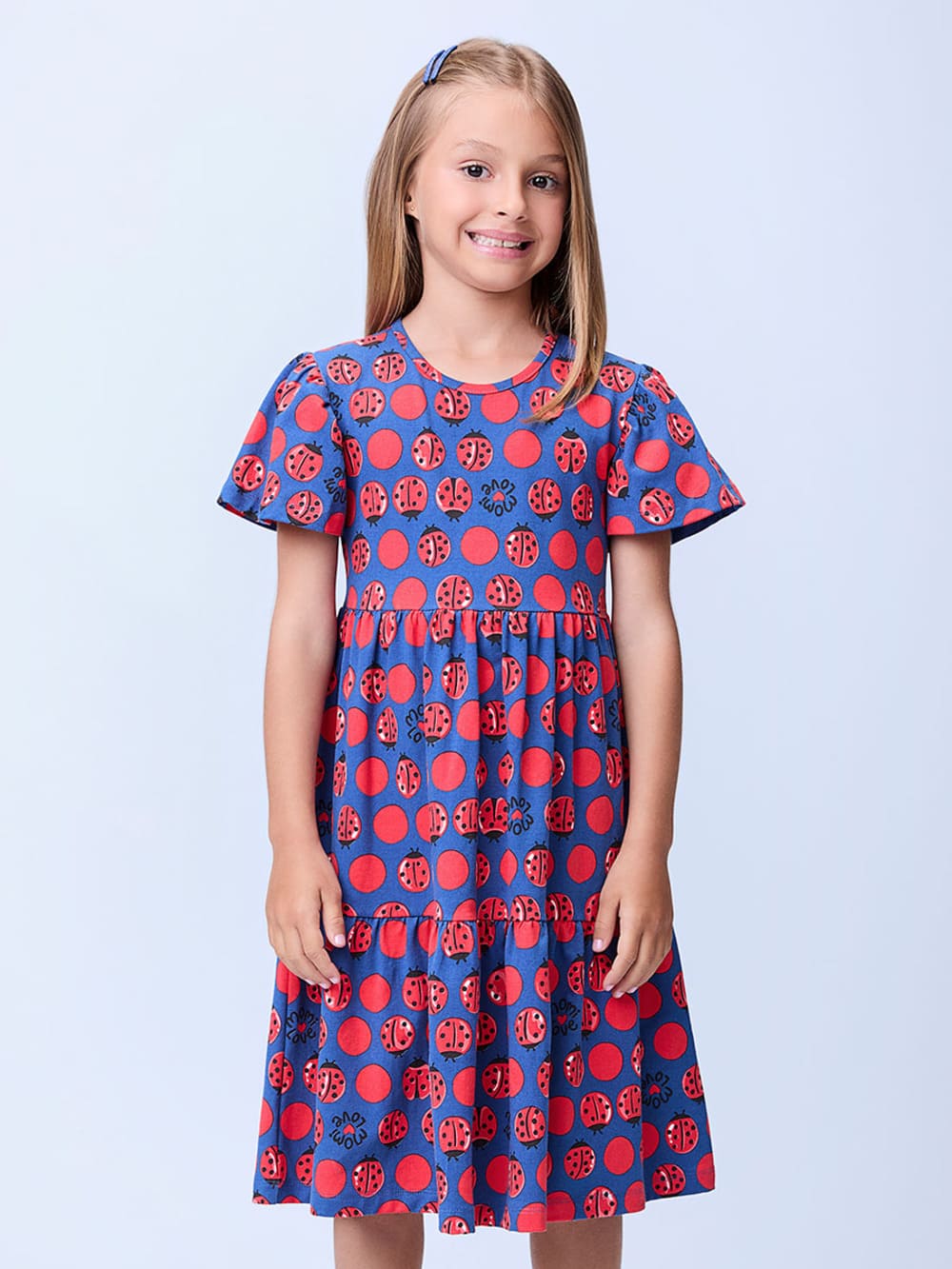 Vestido Infantil Momi Verão Azul Joaninhas