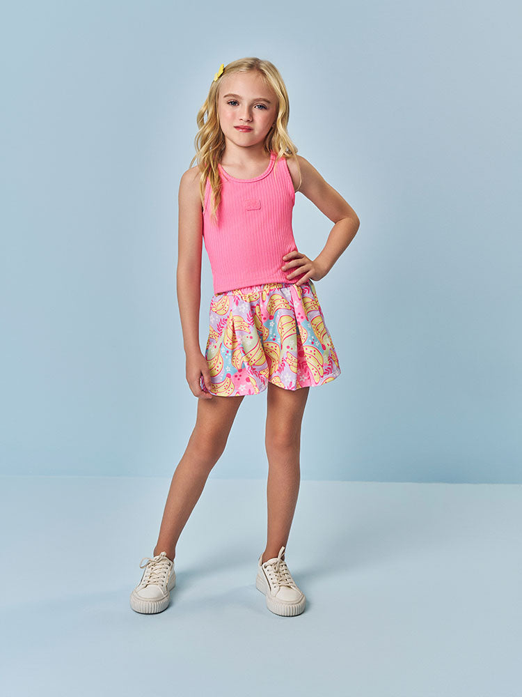 Conjunto Infantil Cinti Verão com Shorts Estampado Colorido e Regata Rosa