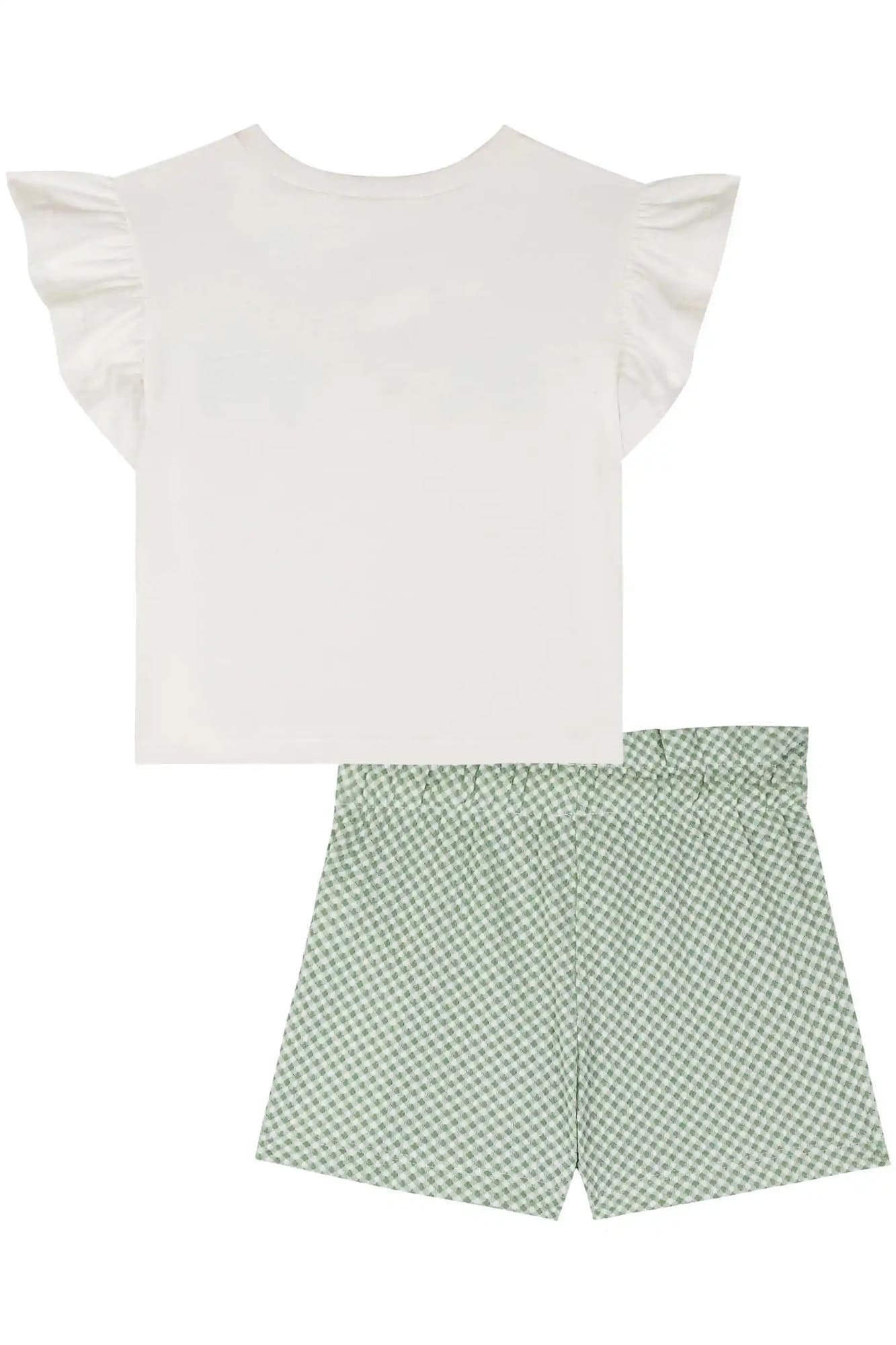Conjunto Infantil Kukiê Verão com Shorts Verde e Blusa Branca Bloom