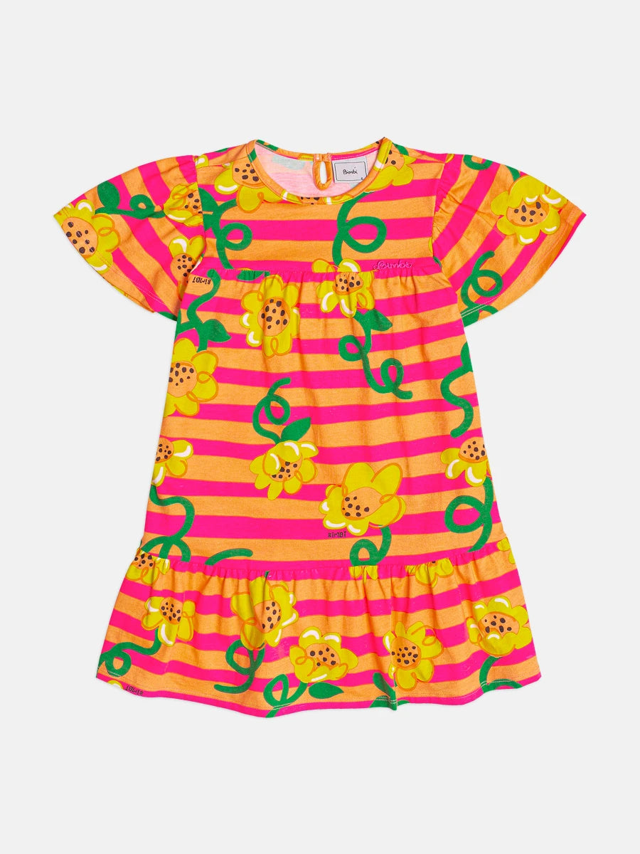 Vestido Infantil Bimbi Listrado Colorido Girassol