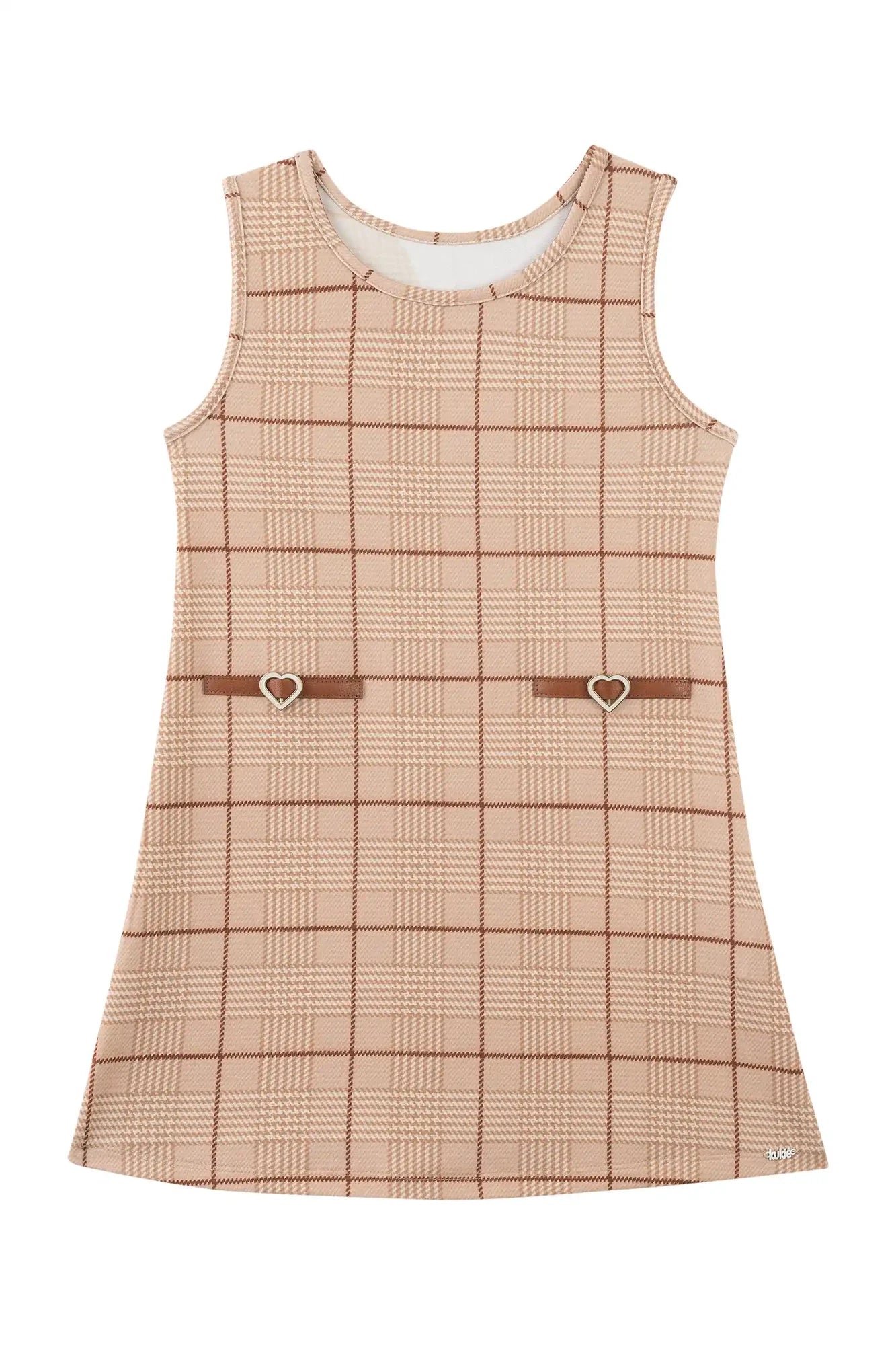 Vestido Infantil Kukiê Inverno Bege com Blusa Manga Longa Coração