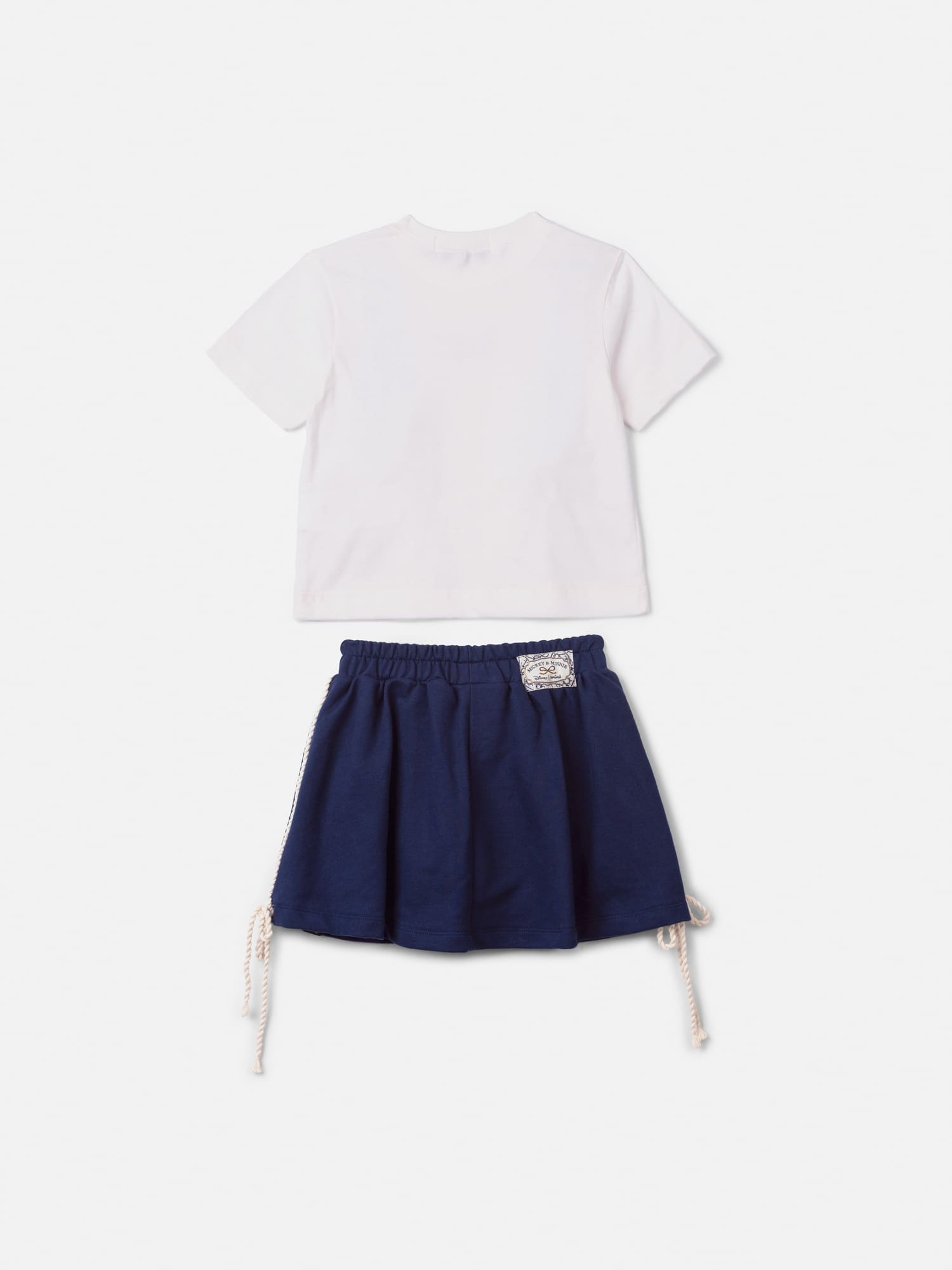 Conjunto Infantil Animê Verão Saia Azul Marinho e Blusa Branca com Laço Minnie Disney
