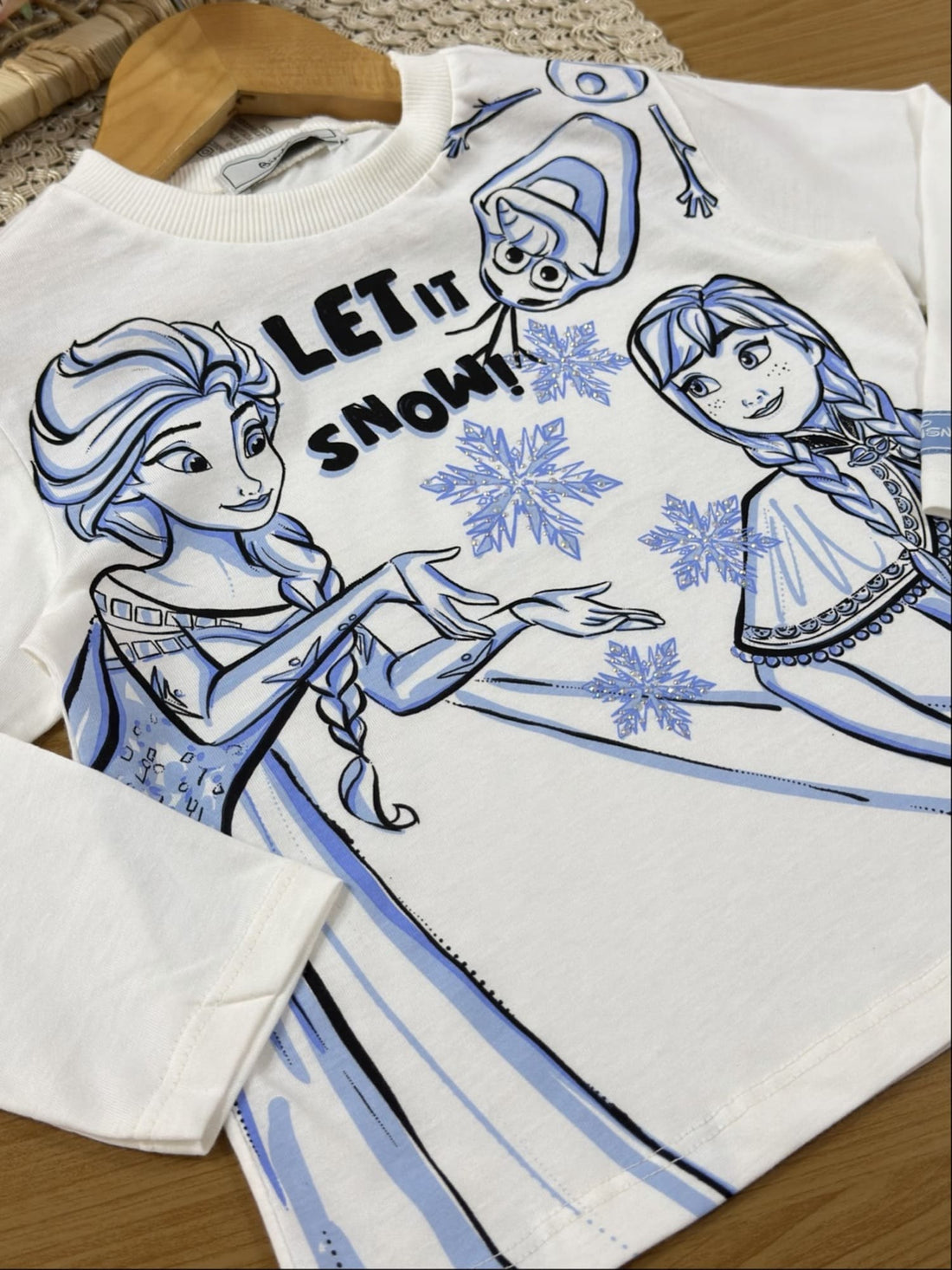 Blusa Infantil Bimbi Inverno Manga Longa Branca Elsa e Anna Frozen Disney