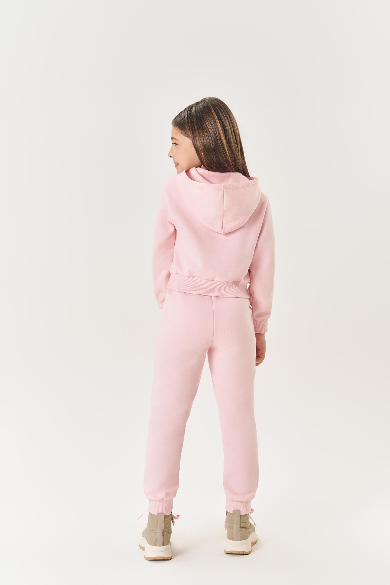 Conjunto Infantil Cinti Inverno Calça e Moletom Flanelado Rosa Ursinha com Bolso