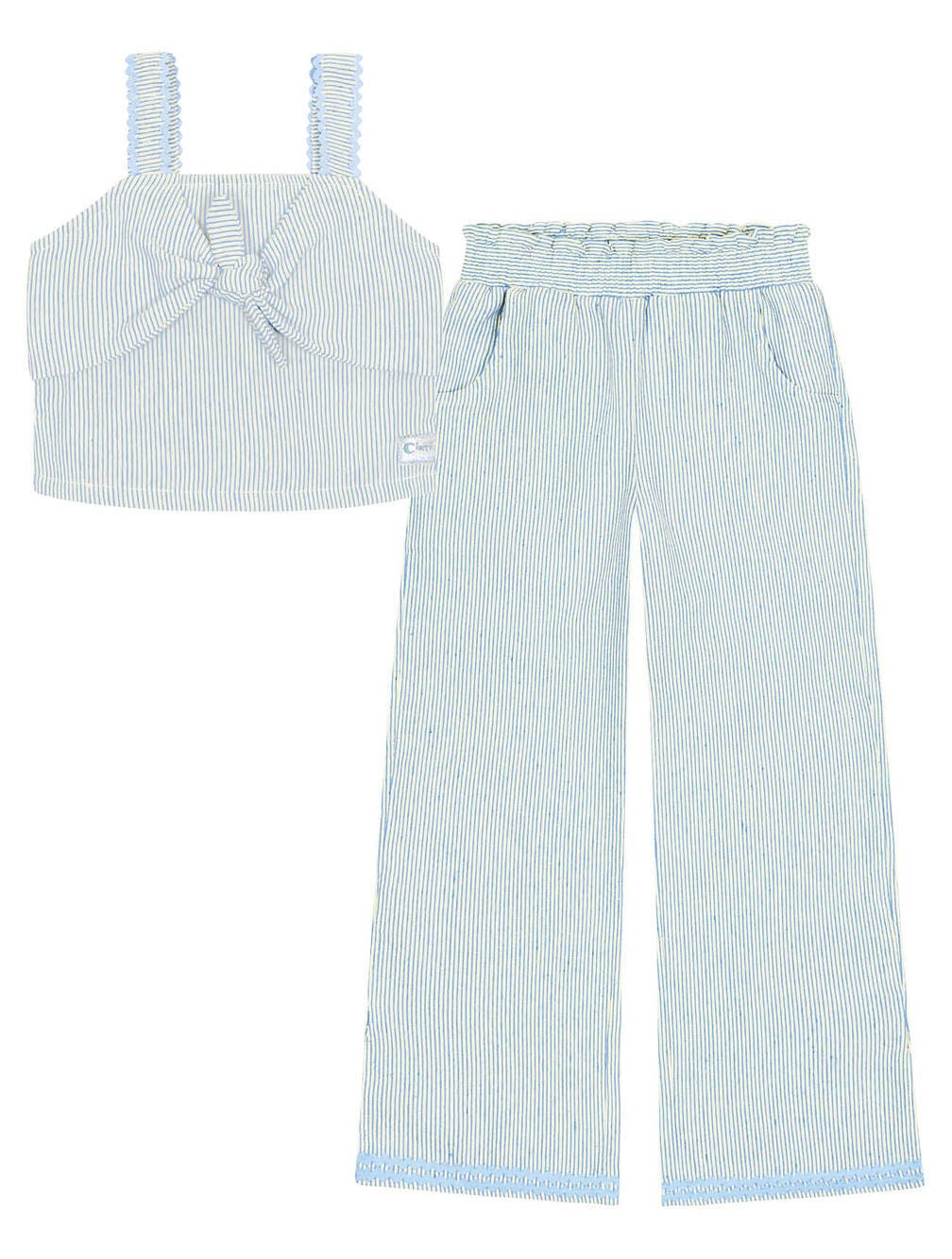 Conjunto Infantil Cinti Verão Calça Wide Leg e Cropped Listras Azul