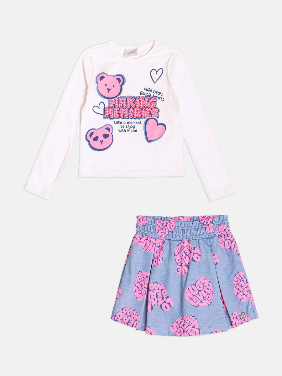 Conjunto Infantil Momi Inverno com Shorts Saia e Blusa Manga Longa Branca Making Memories