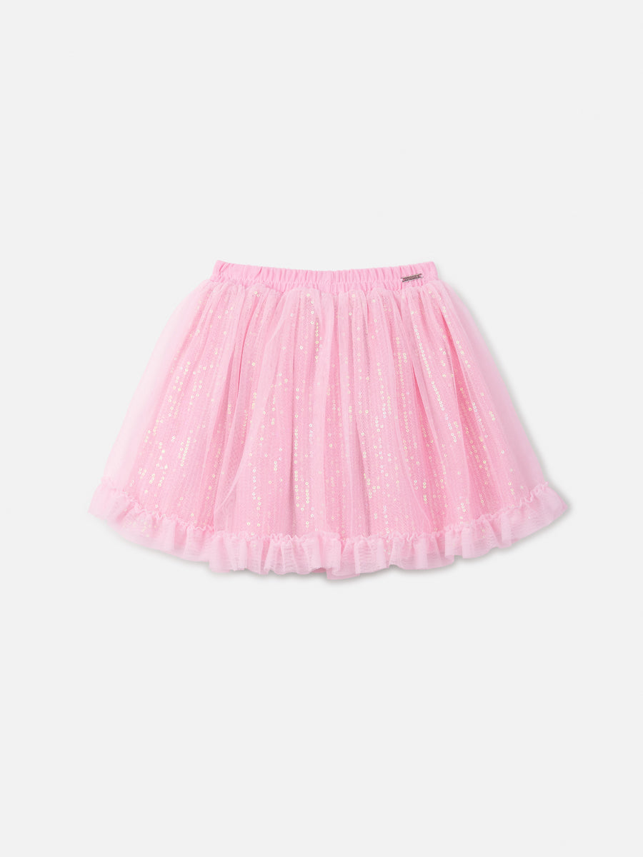 Saia Infantil Animê Inverno Rosa Tule e Paetê