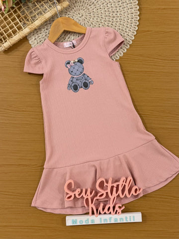 Vestido Infantil Kukiê Rosa Ursinha