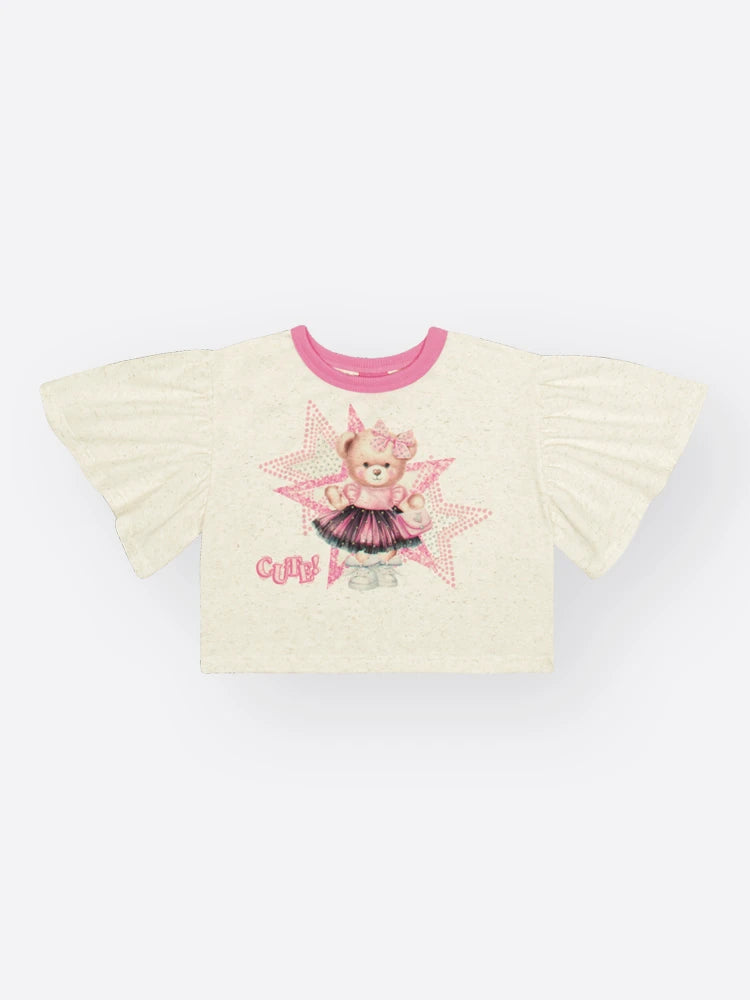 Conjunto Infantil Cinti Invernio com Shorts Azul e Blusa Manga Curta Ursinha Cute